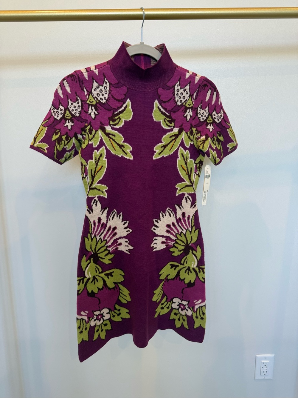 Anthropologie Plum Floral Knit Mock-Neck Dress